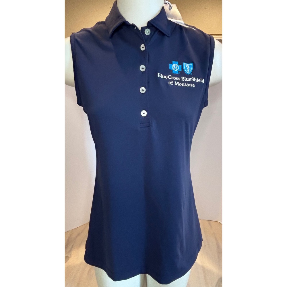 Peter Millar Women Navy Sleeveless Golf Polo Blue Cross Blue Shield Montana S